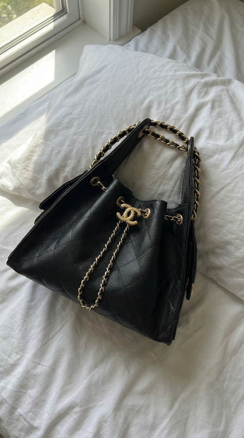 Black Quilted Bucket Bag