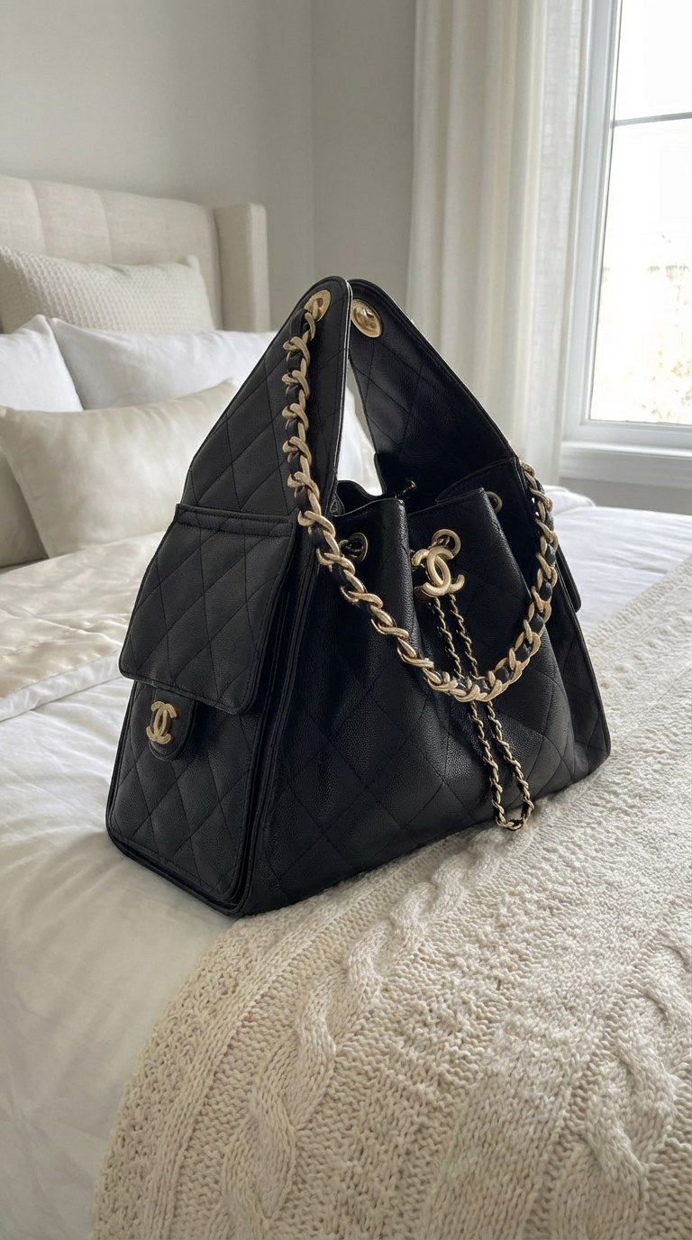 Black Quilted Bucket Bag