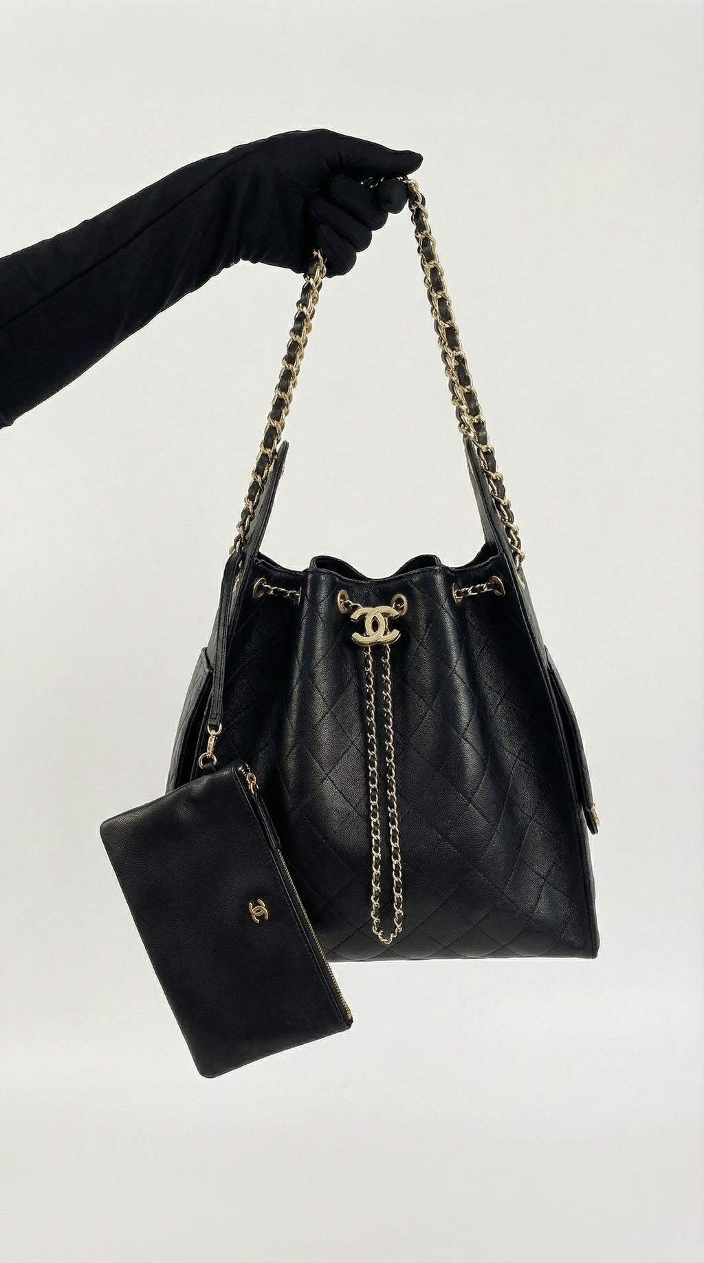 Black Quilted Bucket Bag